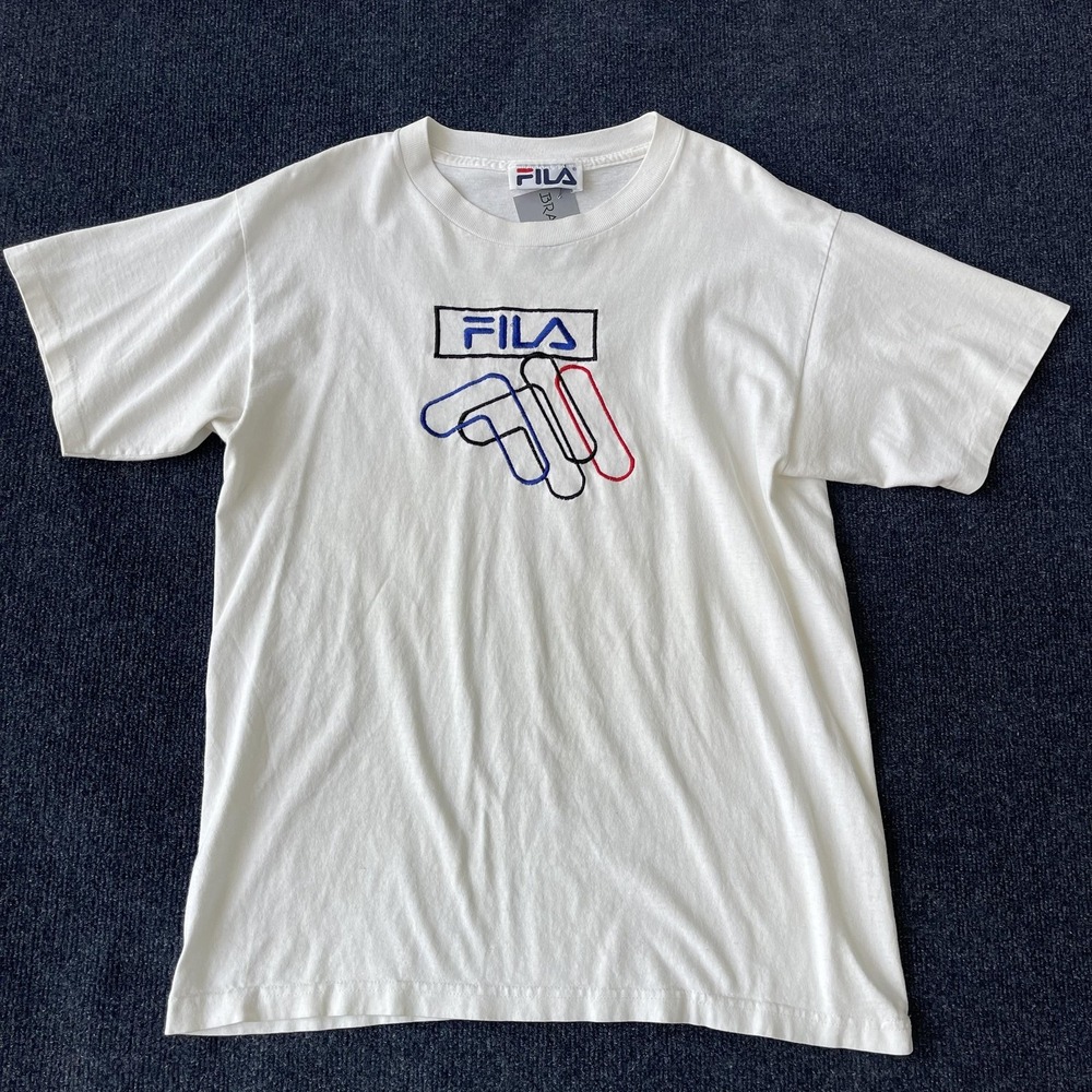 Vintage 90s Fila Shirt Large Embroidered Logo Graphic Casual Tee T-Shirt Cotton